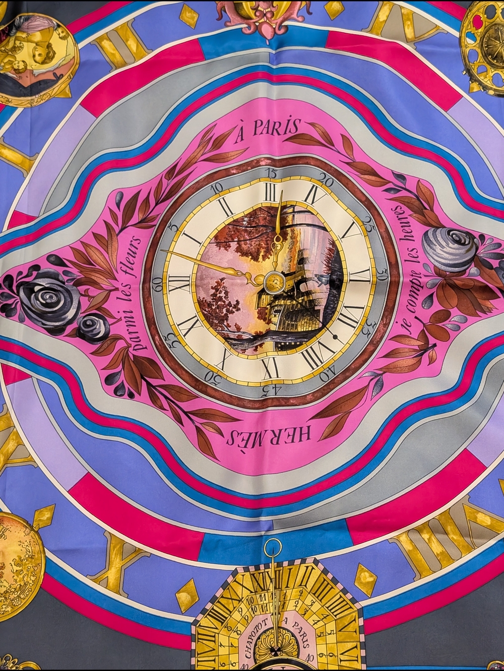 Hermes Multicolor Silk Scarf with Clockwork Motif - Picture 3 of 12